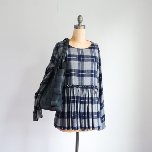 Philosophy Plaid Blue and Grey Top  with Pleats - Size - L - Picture 3 of 6